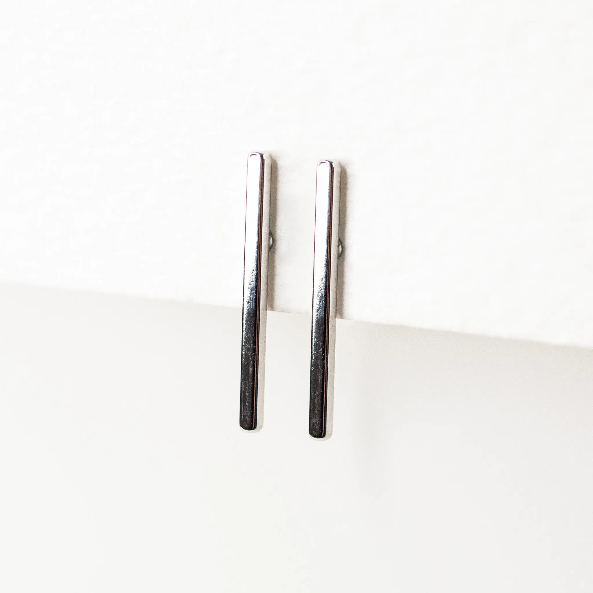 Polished Vertical Bar Stud Earrings