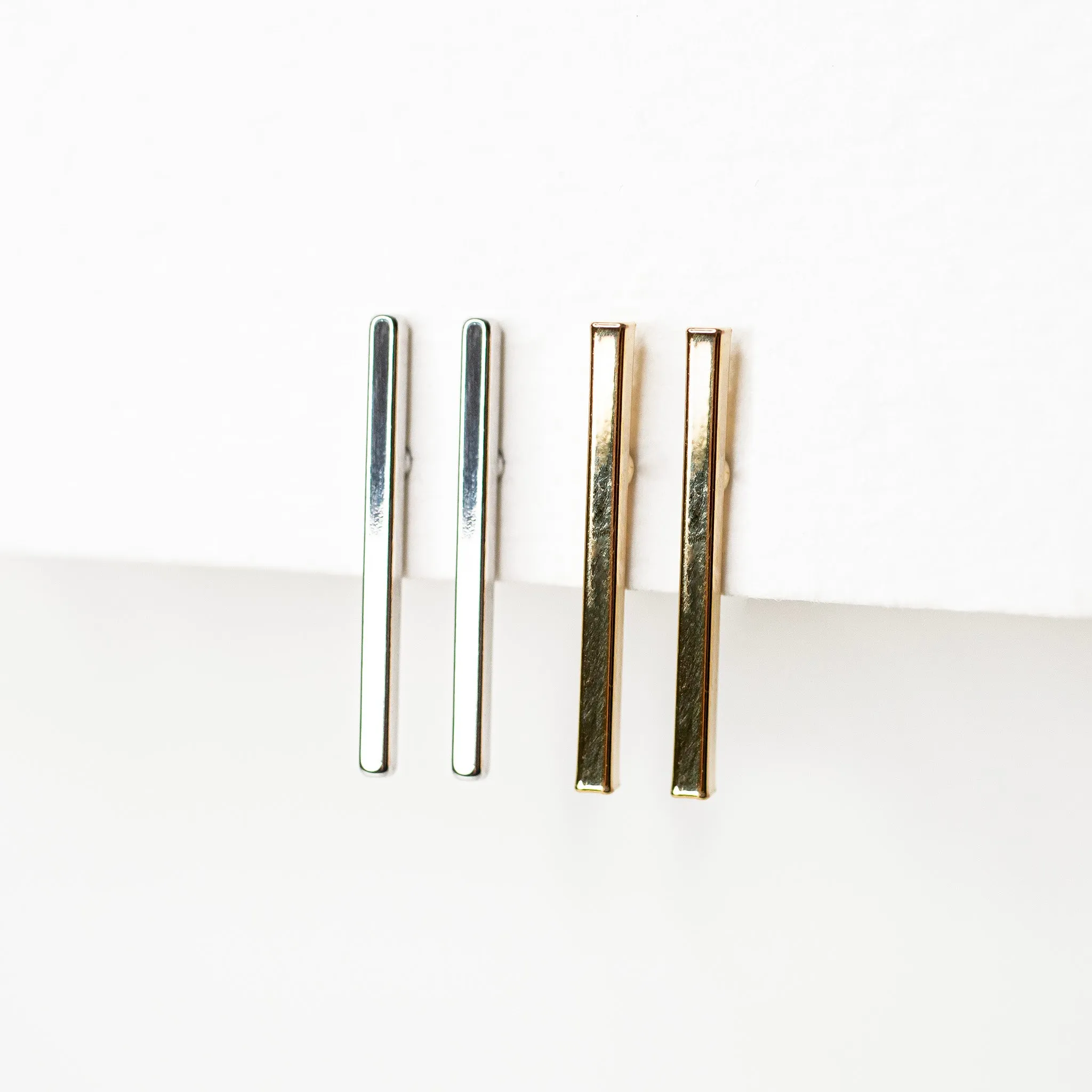 Polished Vertical Bar Stud Earrings