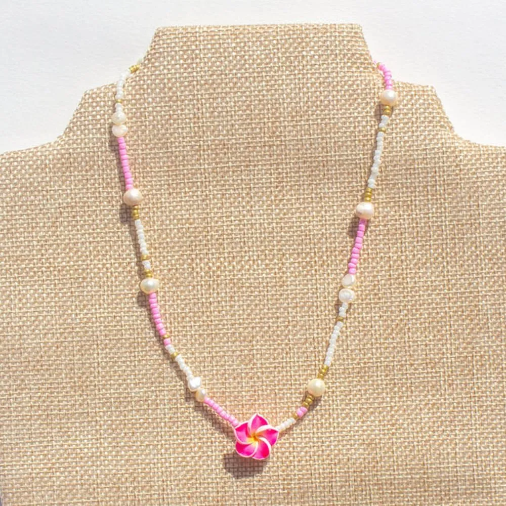 POYAMUSE Hawaiian Flower Choker Necklace for Women - Boho Beach Jewelry, Plumeria Choker Necklace Jewelry for Women, Tropical Accessories for Summer Vacation
