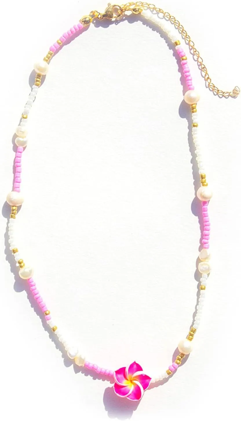 POYAMUSE Hawaiian Flower Choker Necklace for Women - Boho Beach Jewelry, Plumeria Choker Necklace Jewelry for Women, Tropical Accessories for Summer Vacation