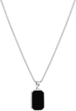 POYAMUSE Minimalist Black Faux Onyx Pendant Necklace for Women - Elegant Geometric Design, Black Square Rectangle Pendant Necklace Jewelry Gift