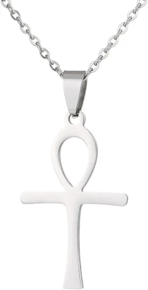 POYAMUSE Stainless Steel Cross Necklace for Women and Men - Classic Christian Pendant Jewelry, Egyptian Cross - Religious Pendant Necklace Jewelry Gifts for Women Men