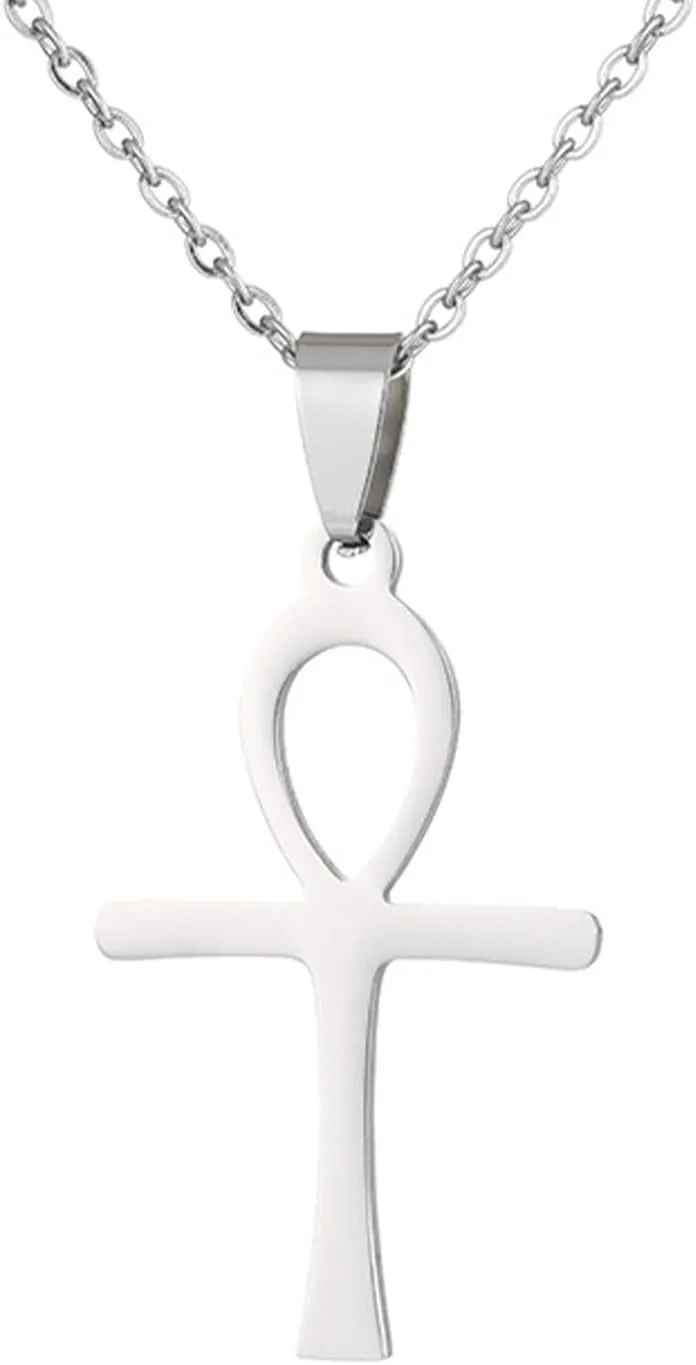 POYAMUSE Stainless Steel Cross Necklace for Women and Men - Classic Christian Pendant Jewelry, Egyptian Cross - Religious Pendant Necklace Jewelry Gifts for Women Men