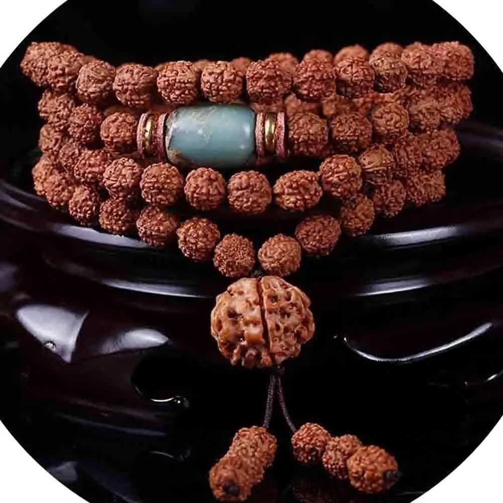 Prayer Beads,Beads Necklace,Bracelet, 108 Bracelet Buddhist Beads Bodhi Prayer Tibetan Link Wrist Natural Rudraksha National Style Meditation Mala Wrap/Necklace Jewelry(Color:A)