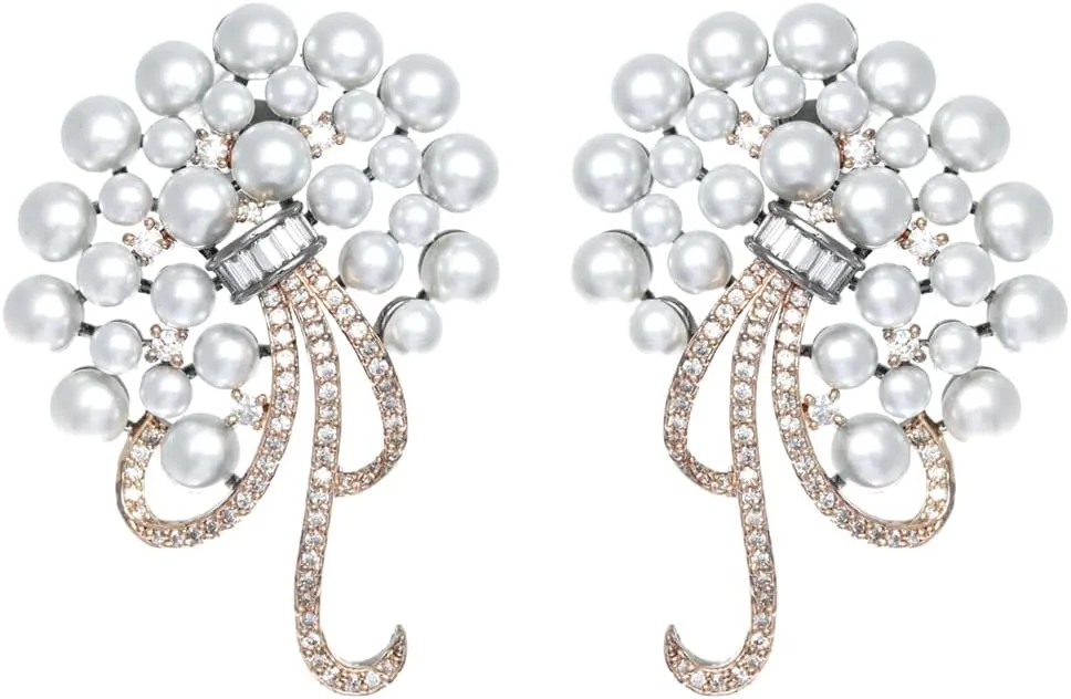 Priyaasi Women's Floral American Diamond Rose Gold Plated Earrings One Size Silver