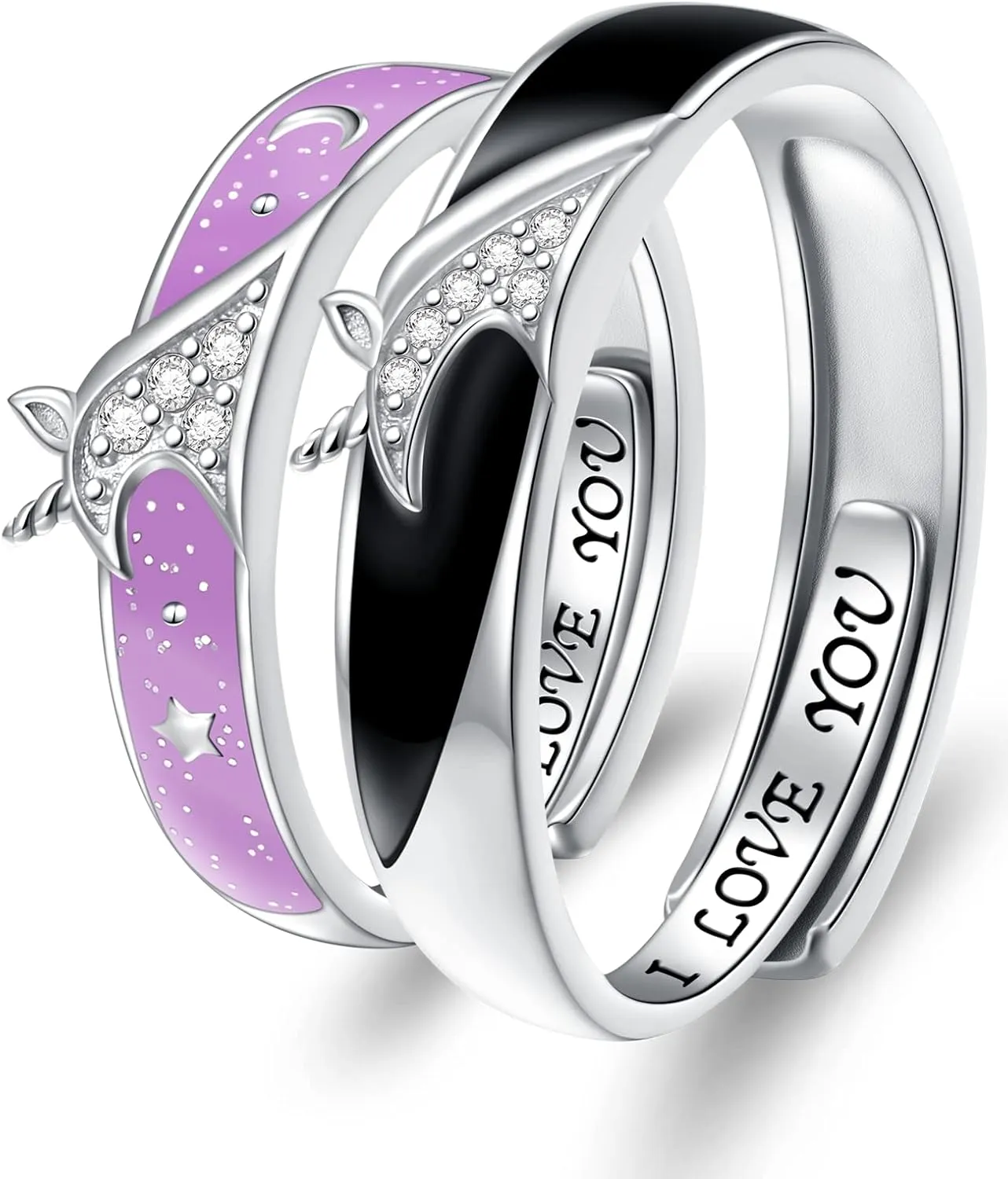Promise Rings for Couple Matching Adjustable Engagement Wedding Ring Sets for Him and Her 2pcs S925 Sterling Silver I Love You Band Marriage