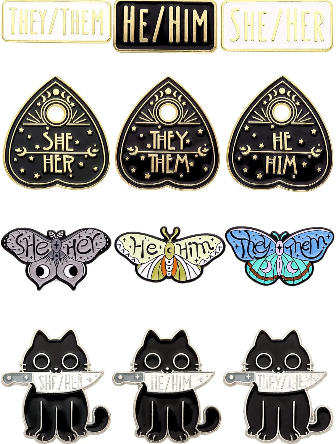 Pronoun Enamel Pins Set of 12  Collectible Metal Lapel Pins for Backpacks, Jackets, Hats & More  He/Him, She/Her, They/Them Pins  Unique Gift for Pride, Allies & Pin Collectors