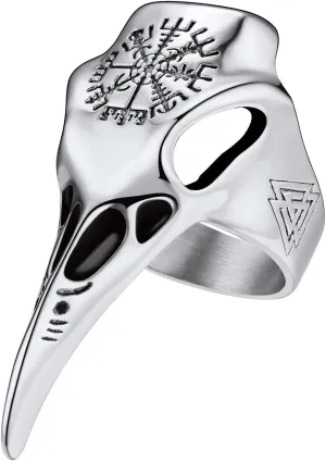 PROSTEEL Cool Raven Crow Skull Cool Full Finger Rings, Vintage Norse Viking Jewelry, Black/18K Gold Plated Stainless Steel, Size 7-14, Come with Box
