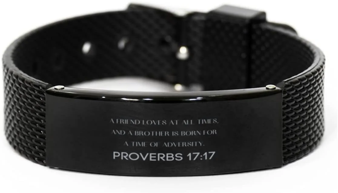 Proverbs 17:17 Christian Black Shark Mesh Bracelet Gifts, Faith Message Prayer Proverbs 17:17 Religious Bracelets for Women Men Proverbs 17:17 Bible Verse Inspirational Mantra Adjustable Bracelet