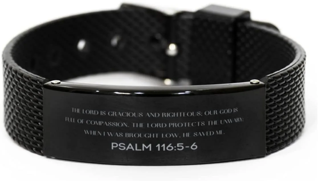 Psalm 116:5-6 Christian Black Shark Mesh Bracelet Gifts, Faith Message Prayer Psalm 116:5-6 Religious Bracelets for Women Men Psalm 116:5-6 Bible Verse Inspirational Mantra Adjustable Bracelet Power