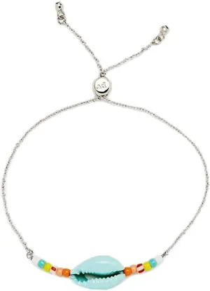 Pura Vida Candy-Coated Cowrie Shell Slider Bracelet - Adjustable Band, Brand Charm - Silver