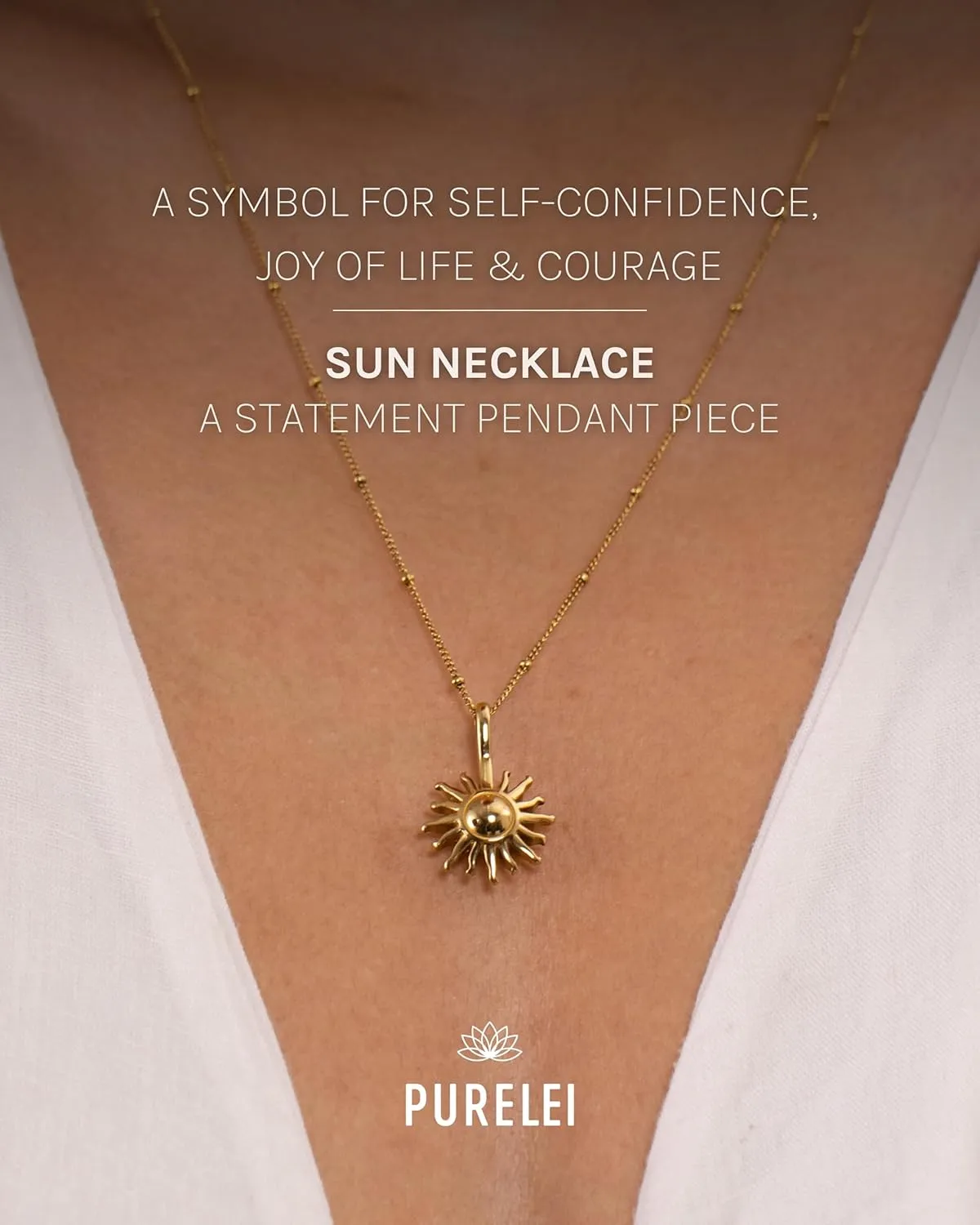 Purelei Sun Necklace  18K Gold plated stainless steel jewelry  Waterproof chain  20 to 22 inch adjustable length  Fashion jewelry for your individual look
