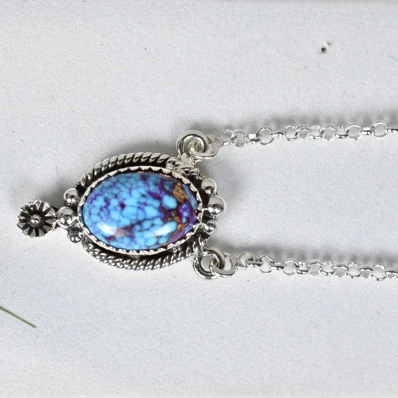 Purple Copper Turquoise Native American 925 Sterling Silver Southwestern Pendant
