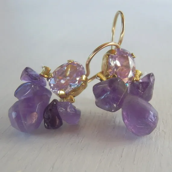 Purple Zircon Amethyst Bee Earrings