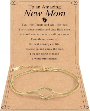QianSiLi Mother Daughter Best Friend Love Knot Bracelet Snake Chain Infinity Bracelets for Women Friendship Birthday Valentine's Day Christmas Gifts for Daughter Friend Women Her
