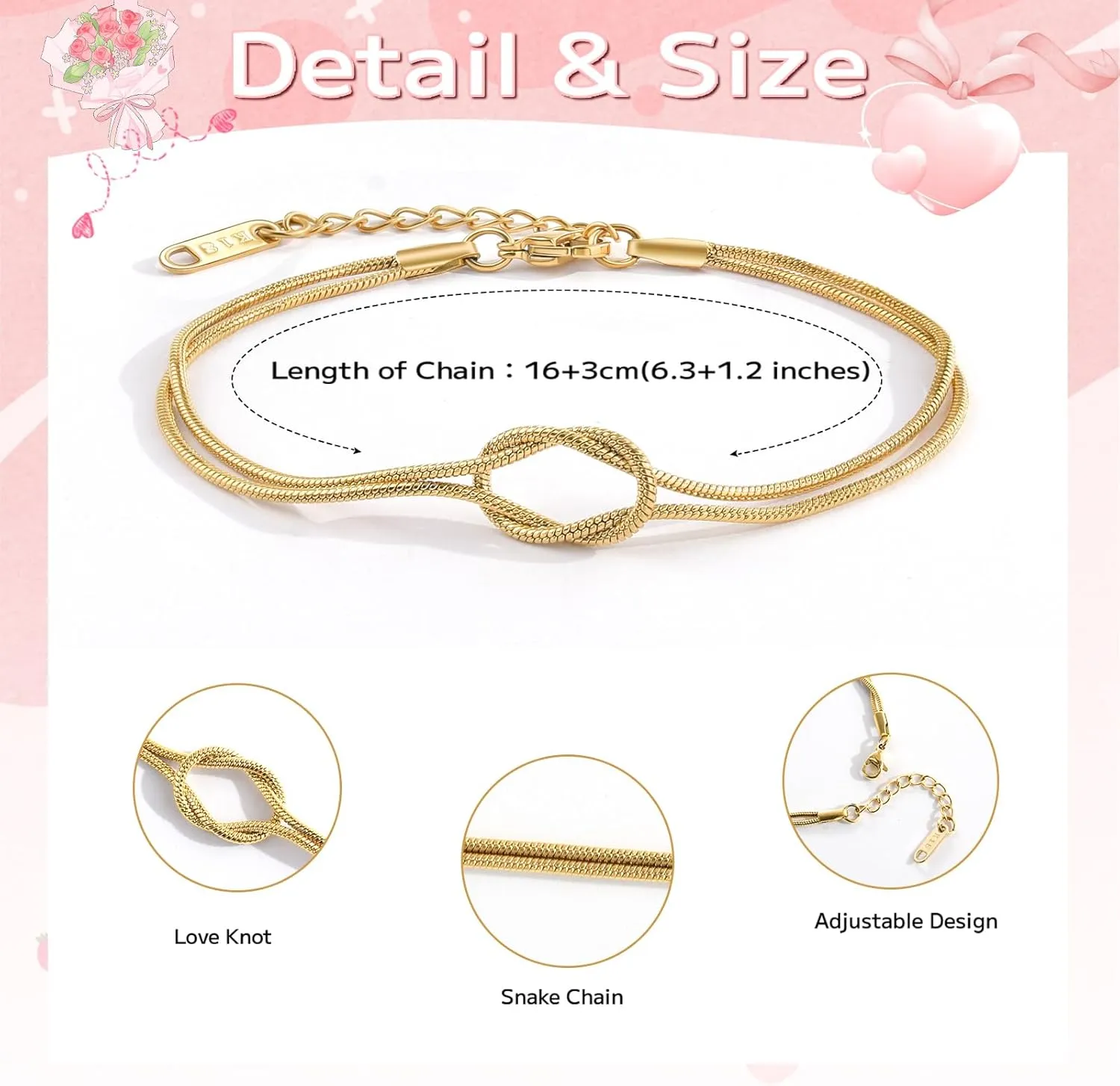 QianSiLi Mother Daughter Best Friend Love Knot Bracelet Snake Chain Infinity Bracelets for Women Friendship Birthday Valentine's Day Christmas Gifts for Daughter Friend Women Her