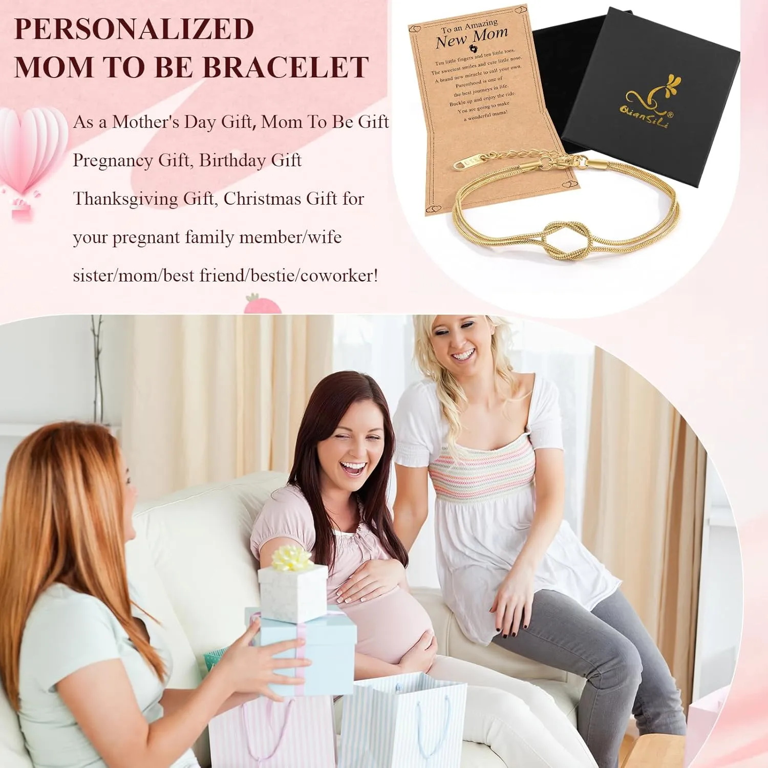 QianSiLi Mother Daughter Best Friend Love Knot Bracelet Snake Chain Infinity Bracelets for Women Friendship Birthday Valentine's Day Christmas Gifts for Daughter Friend Women Her