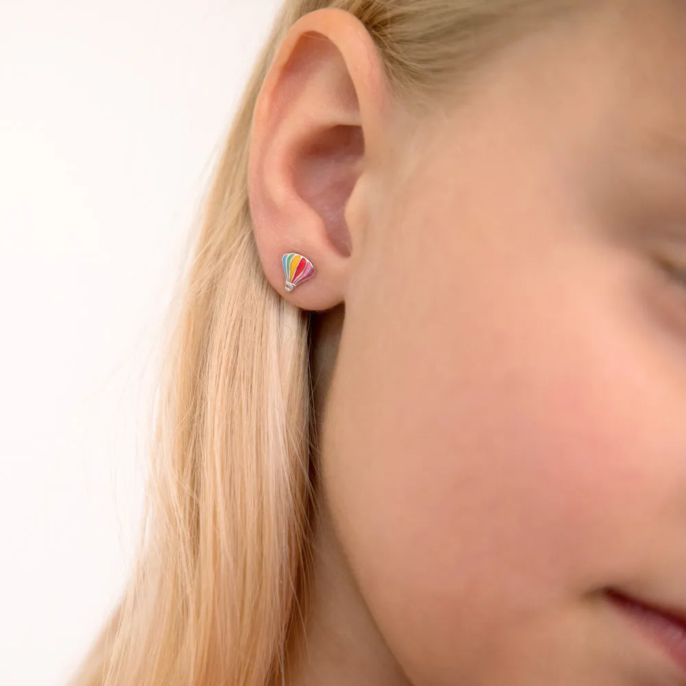 Radiant Hot Air Balloon Kids / Children / Girl Earrings Enamel - Sterling Silver