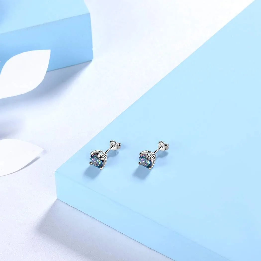 Rainbow Color Mystic Green Topaz Stud Earrings for Men 925 Sterling Silver Stud Earrings for Women Magic Green Earrings Hypoallergenic Earring Birthday Christmas Gifts for Women Girls Mom Wife Girlfriend