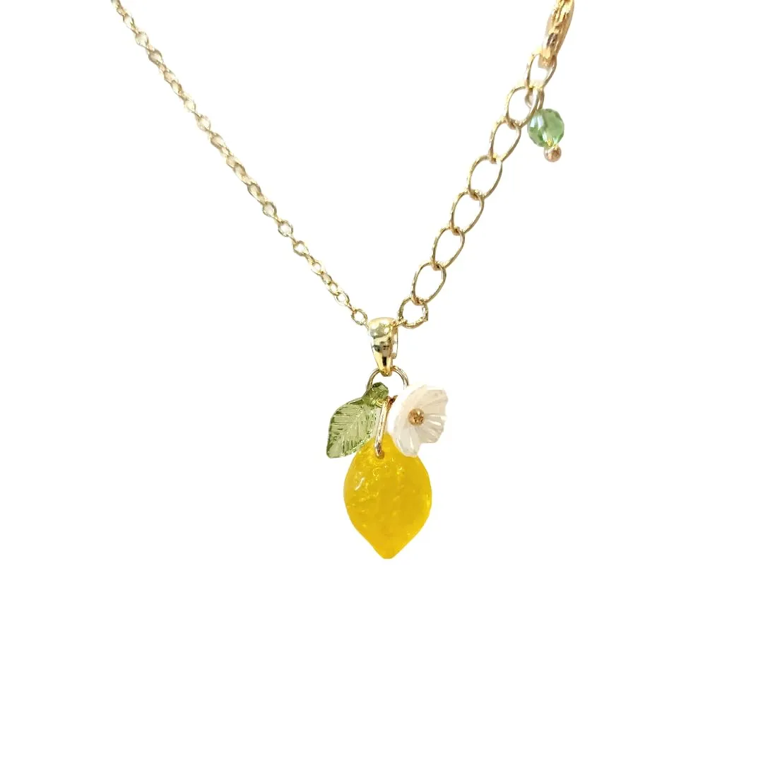 RainDesigns Custom Lemon Necklace Design Your Own Handmade Yellow Transparent Opaque Citrus Fruit 14K Gold/925 Silver plated Jewelry Personalized Czech Glass Gift for Women Girl