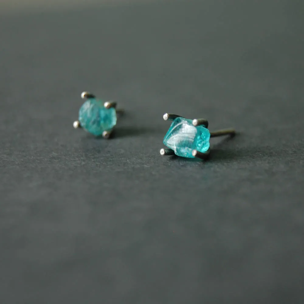 Raw Apatite & Antiqued Sterling Silver Stud Earrings