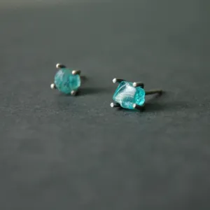 Raw Apatite & Antiqued Sterling Silver Stud Earrings