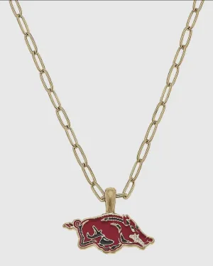 Razorback Cardinal Enamel Pendant Necklace