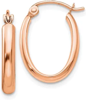 Real 14k Rose Gold Classic Dome Oval Hoop Earrings - 20mm x 3mm