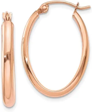 Real 14k Rose Gold Classic Dome Oval Hoop Earrings - 25mm x 3mm