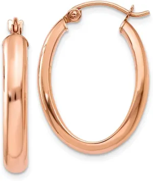 Real 14k Rose Gold Classic Dome Oval Hoop Earrings - 26mm x 4mm