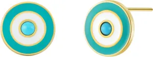 Real Turquoise Classic Evil Eye Stud Earrings Jewelry with 14K Gold Plated & 925 Sterling Silver Back Posts