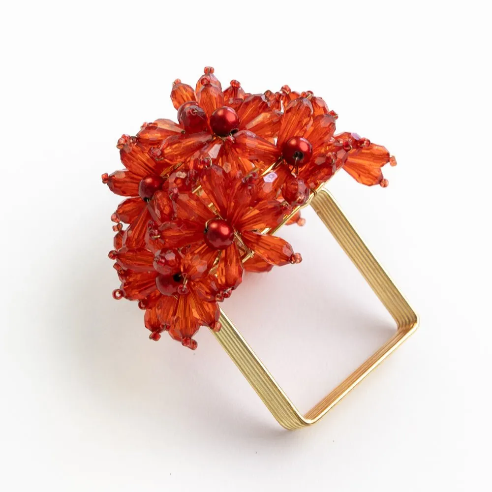 Red Bouquet Beaded Napkin Ring | Set of 4