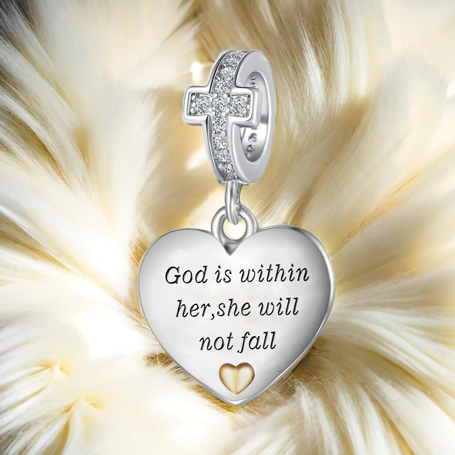 Religious Cross Christian Bible Verse Heart Charm Bead For European Bracelet Women Present