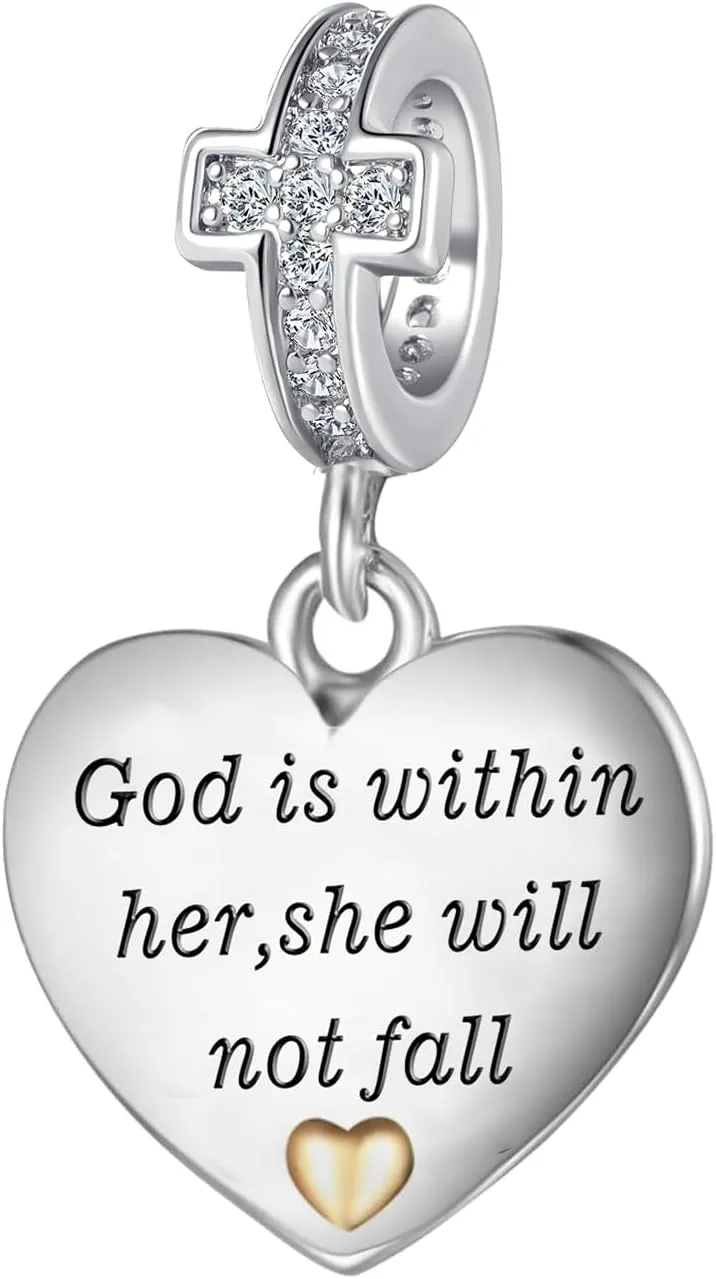 Religious Cross Christian Bible Verse Heart Charm Bead For European Bracelet Women Present