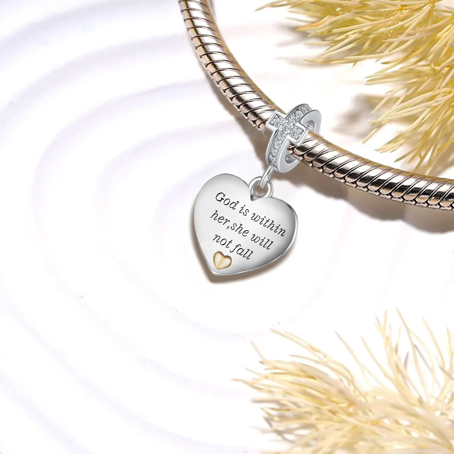Religious Cross Christian Bible Verse Heart Charm Bead For European Bracelet Women Present