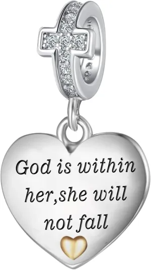 Religious Cross Christian Bible Verse Heart Charm Bead For European Bracelet Women Present