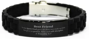 Religious Gifts for Best Friend 2 Timothy 1:7 Black Glidelock Clasp Bracelet Inspirational for Best Friend Christmas Unique Prayer Gifts For the Spirit God gave us does not make us timid.