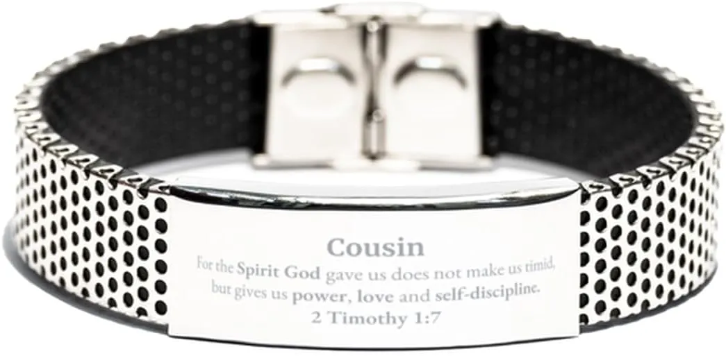 Religious Gifts for Cousin 2 Timothy 1:7 Stainless Steel Bracelet Inspirational for Cousin Christmas Unique Prayer Gifts For the Spirit God gave us does not make us timid.