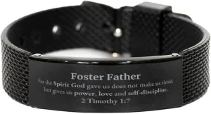 Religious Gifts for Foster Father 2 Timothy 1:7 Black Shark Mesh Bracelet Inspirational for Foster Father Christmas Unique Prayer Gifts For the Spirit God gave us does not make us timid.