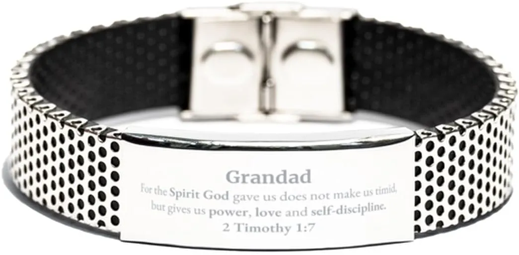 Religious Gifts for Grandad 2 Timothy 1:7 Stainless Steel Bracelet Inspirational for Grandad Christmas Unique Prayer Gifts For the Spirit God gave us does not make us timid.