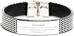 Religious Gifts for Grandad 2 Timothy 1:7 Stainless Steel Bracelet Inspirational for Grandad Christmas Unique Prayer Gifts For the Spirit God gave us does not make us timid.