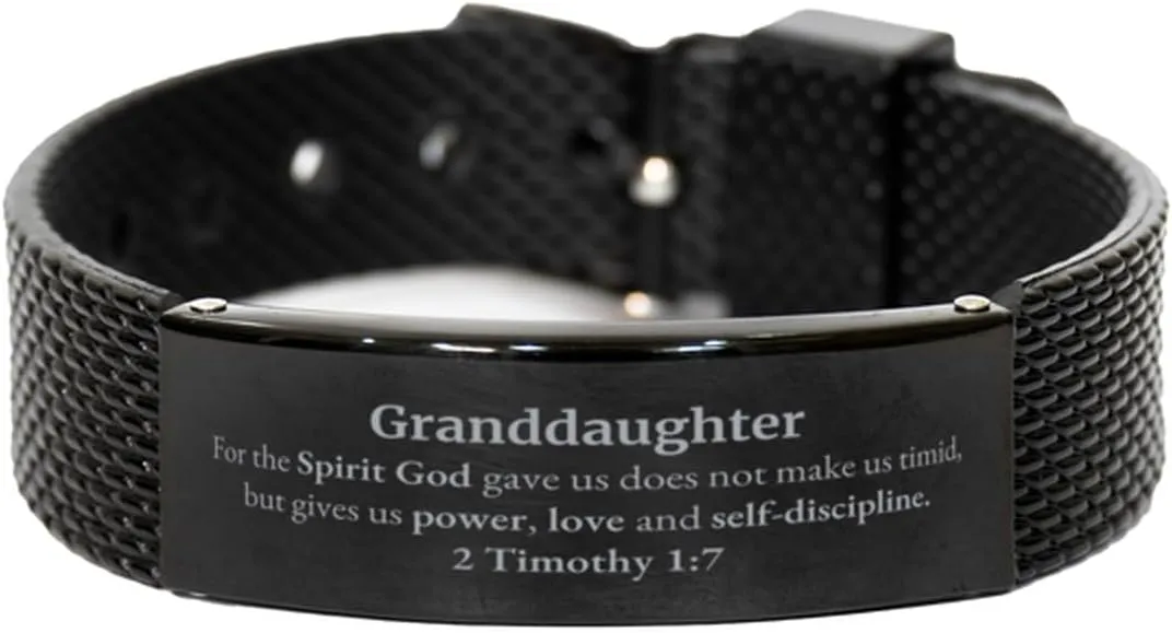 Religious Gifts for Granddaughter 2 Timothy 1:7 Black Shark Mesh Bracelet Inspirational for Granddaughter Christmas Unique Prayer Gifts For the Spirit God gave us does not make us timid.