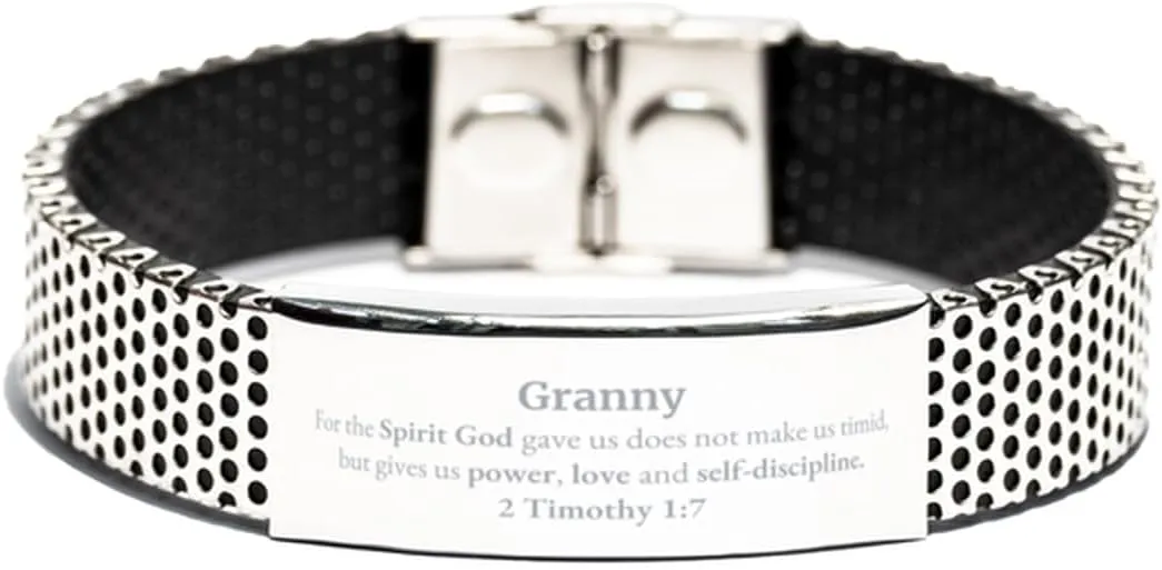 Religious Gifts for Granny 2 Timothy 1:7 Stainless Steel Bracelet Inspirational for Granny Christmas Unique Prayer Gifts For the Spirit God gave us does not make us timid.