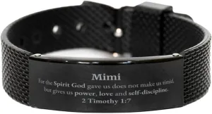 Religious Gifts for Mimi 2 Timothy 1:7 Black Shark Mesh Bracelet Inspirational for Mimi Christmas Unique Prayer Gifts For the Spirit God gave us does not make us timid.