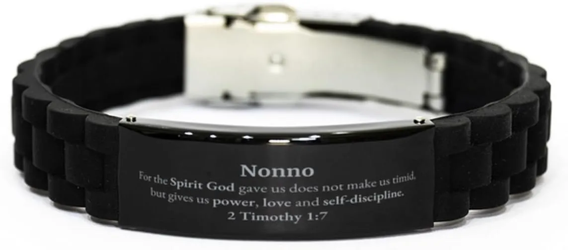 Religious Gifts for Nonno 2 Timothy 1:7 Black Glidelock Clasp Bracelet Inspirational for Nonno Christmas Unique Prayer Gifts For the Spirit God gave us does not make us timid.