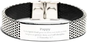 Religious Gifts for Pappy 2 Timothy 1:7 Stainless Steel Bracelet Inspirational for Pappy Christmas Unique Prayer Gifts For the Spirit God gave us does not make us timid.