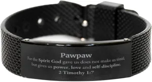 Religious Gifts for Pawpaw 2 Timothy 1:7 Black Shark Mesh Bracelet Inspirational for Pawpaw Christmas Unique Prayer Gifts For the Spirit God gave us does not make us timid.