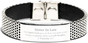 Religious Gifts for Sister In Law 2 Timothy 1:7 Stainless Steel Bracelet Inspirational for Sister In Law Christmas Unique Prayer Gifts For the Spirit God gave us does not make us timid.