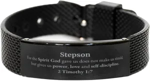 Religious Gifts for Stepson 2 Timothy 1:7 Black Shark Mesh Bracelet Inspirational for Stepson Christmas Unique Prayer Gifts For the Spirit God gave us does not make us timid.
