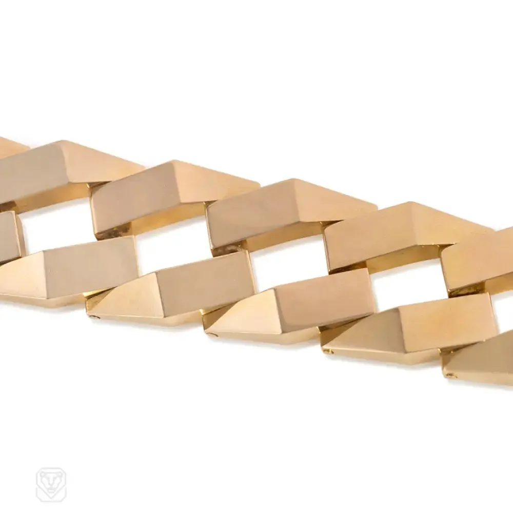 Retro gold faceted-link bracelet. France
